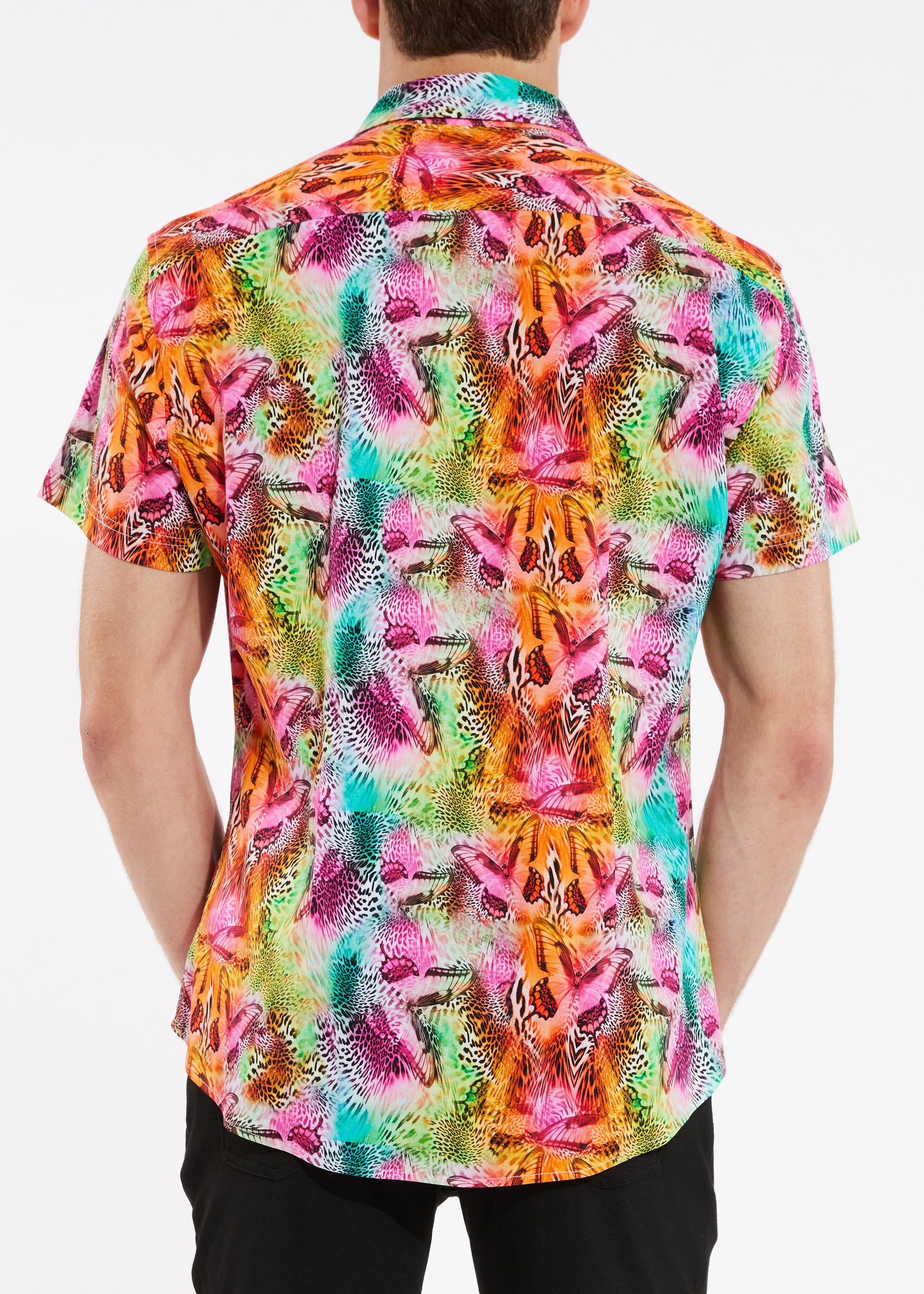 TEAL/APRICOT BUTTERFLIES JUNGLE PREMIUM COTTOTN KNIT SHORT SLEEVE SHIRT ST-9234- Final Sale