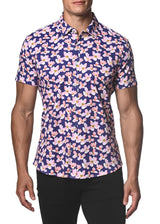 PINK/NAVY FLORAL STRETCH JERSEY KNIT SHORT SLEEVE SHIRT  ST-9255