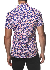 PINK/NAVY FLORAL STRETCH JERSEY KNIT SHORT SLEEVE SHIRT  ST-9255