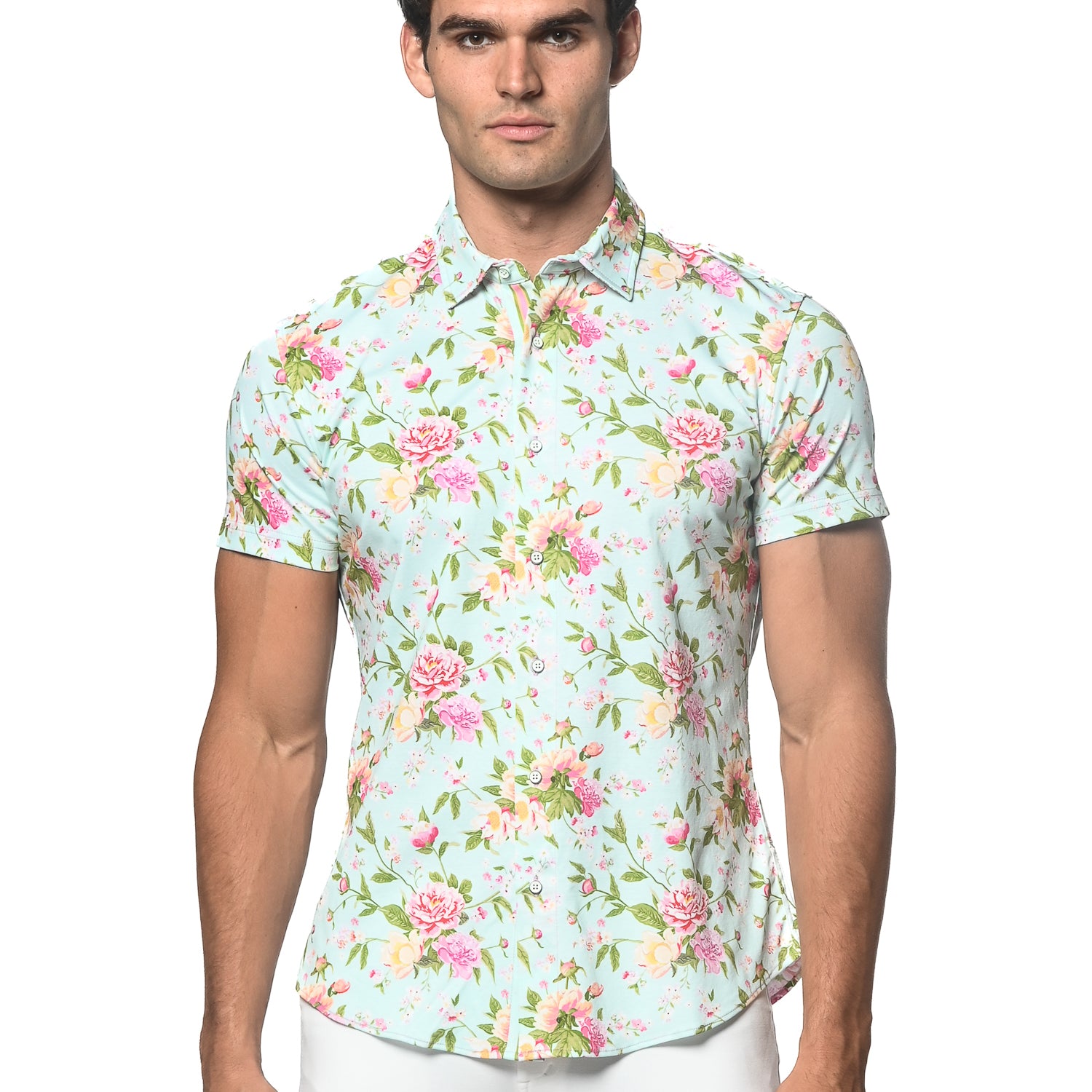 ARCTIC/AZALEA FLORAL PRINTED STRETCH JERSEY KNIT SHORT SLEEVE SHIRT ST-9283