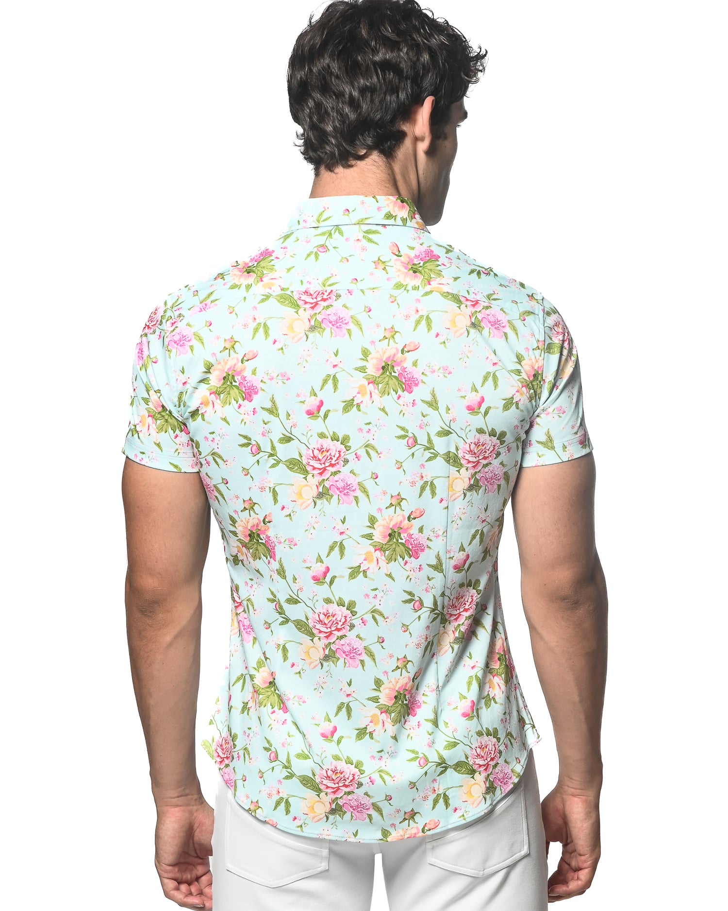 ARCTIC/AZALEA FLORAL PRINTED STRETCH JERSEY KNIT SHORT SLEEVE SHIRT ST-9283