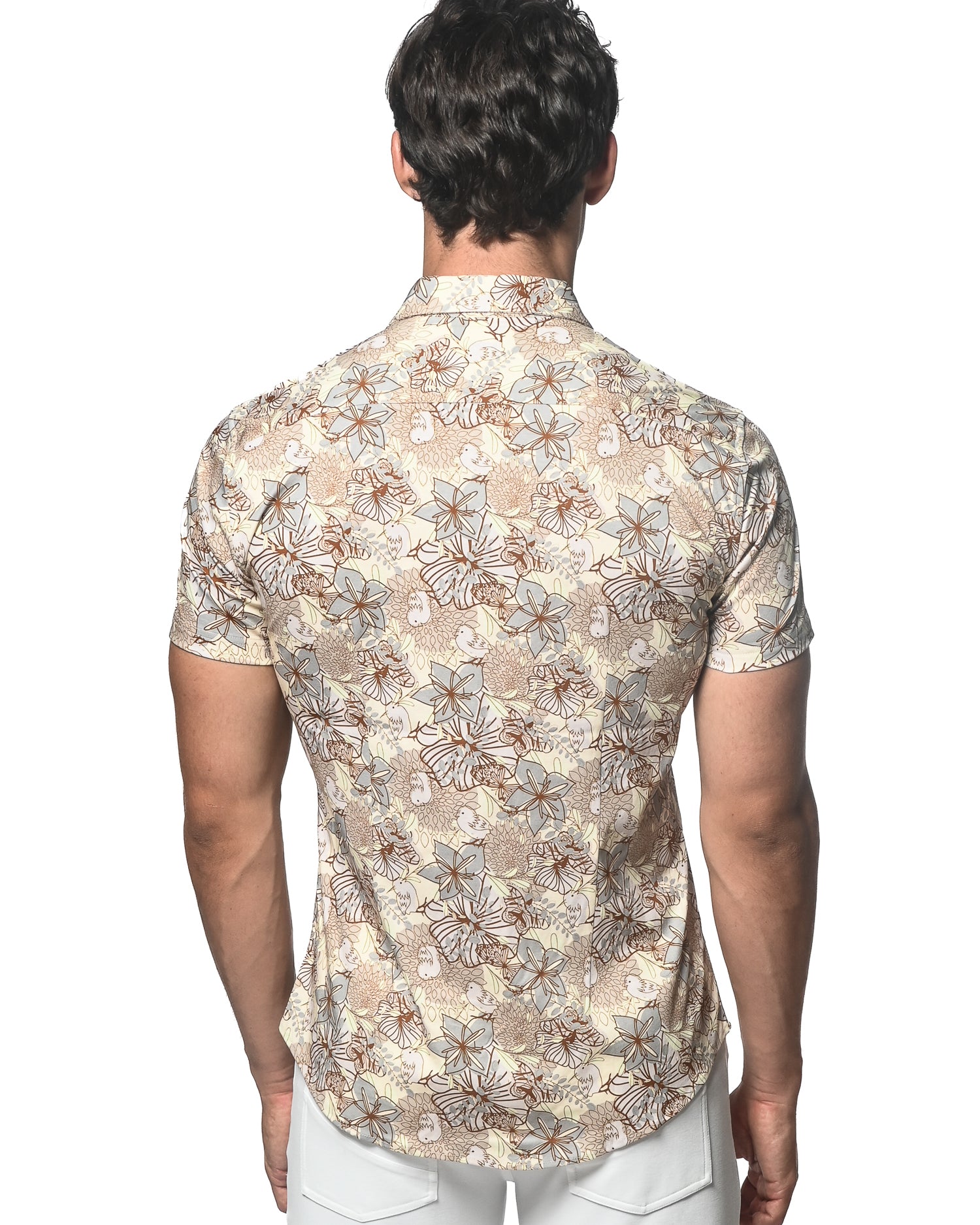 ALOE/BUTTER SCRIBBLES PRINTED STRETCH JERSEY KNIT SHORT SLEEVE SHIRT ST-9287