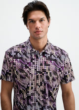 PURPLE/ALOE WAVES PRINTED COTTON KNIT JERSEY SHORT SLEEVE SHIRT ST-9364