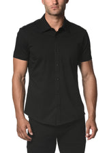 BLACK SOLID KNIT STRETCH SHORT SLEEVE SHIRT ST-960