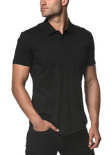 BLACK SOLID KNIT STRETCH SHORT SLEEVE SHIRT ST-960