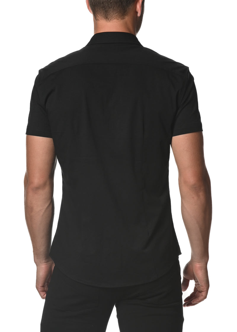 BLACK SOLID KNIT STRETCH SHORT SLEEVE SHIRT ST-960