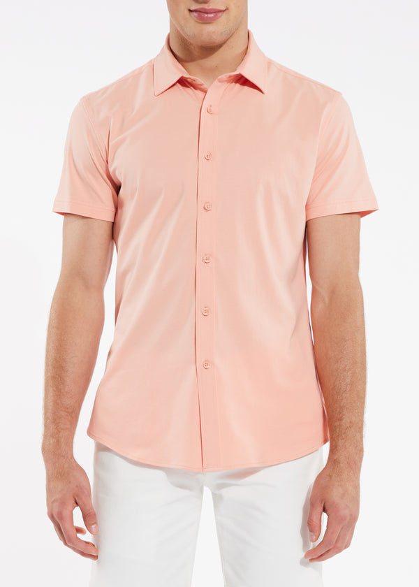 BLUSH SOLID KNIT STRETCH SHORT SLEEVE SHIRT ST-960