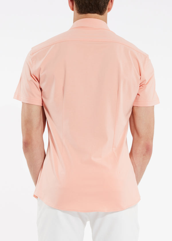BLUSH SOLID KNIT STRETCH SHORT SLEEVE SHIRT ST-960
