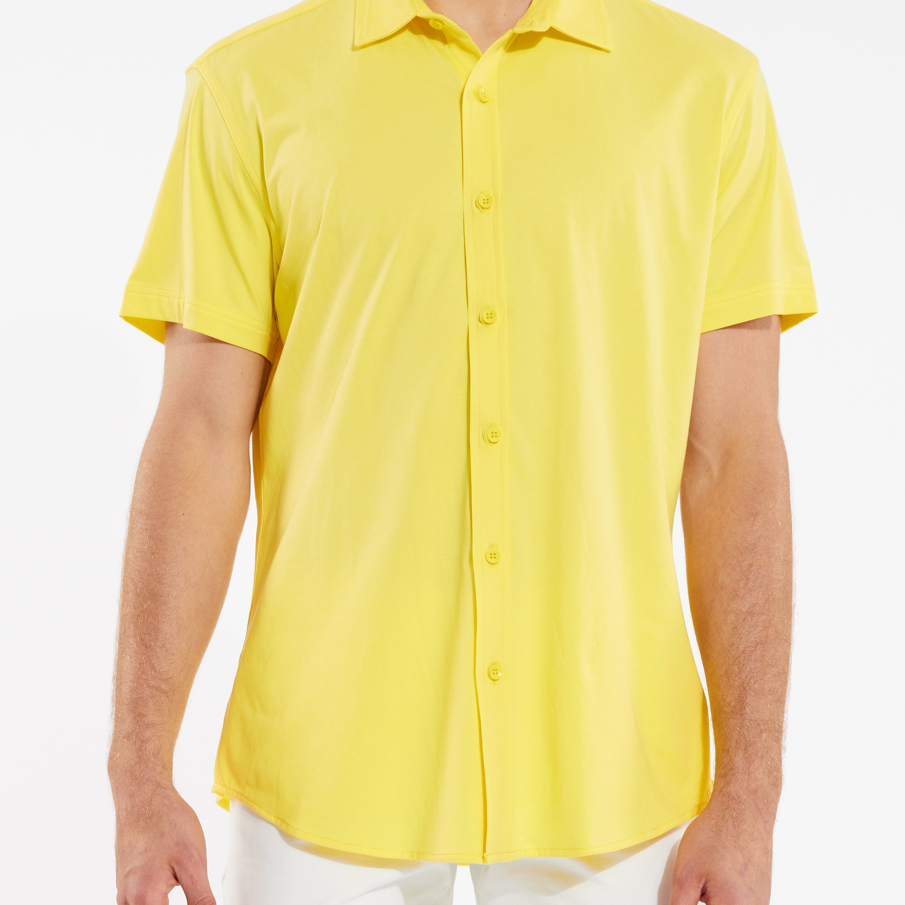YUZU YELLOW SOLID KNIT STRETCH SHORT SLEEVE SHIRT ST-960-Final Sale