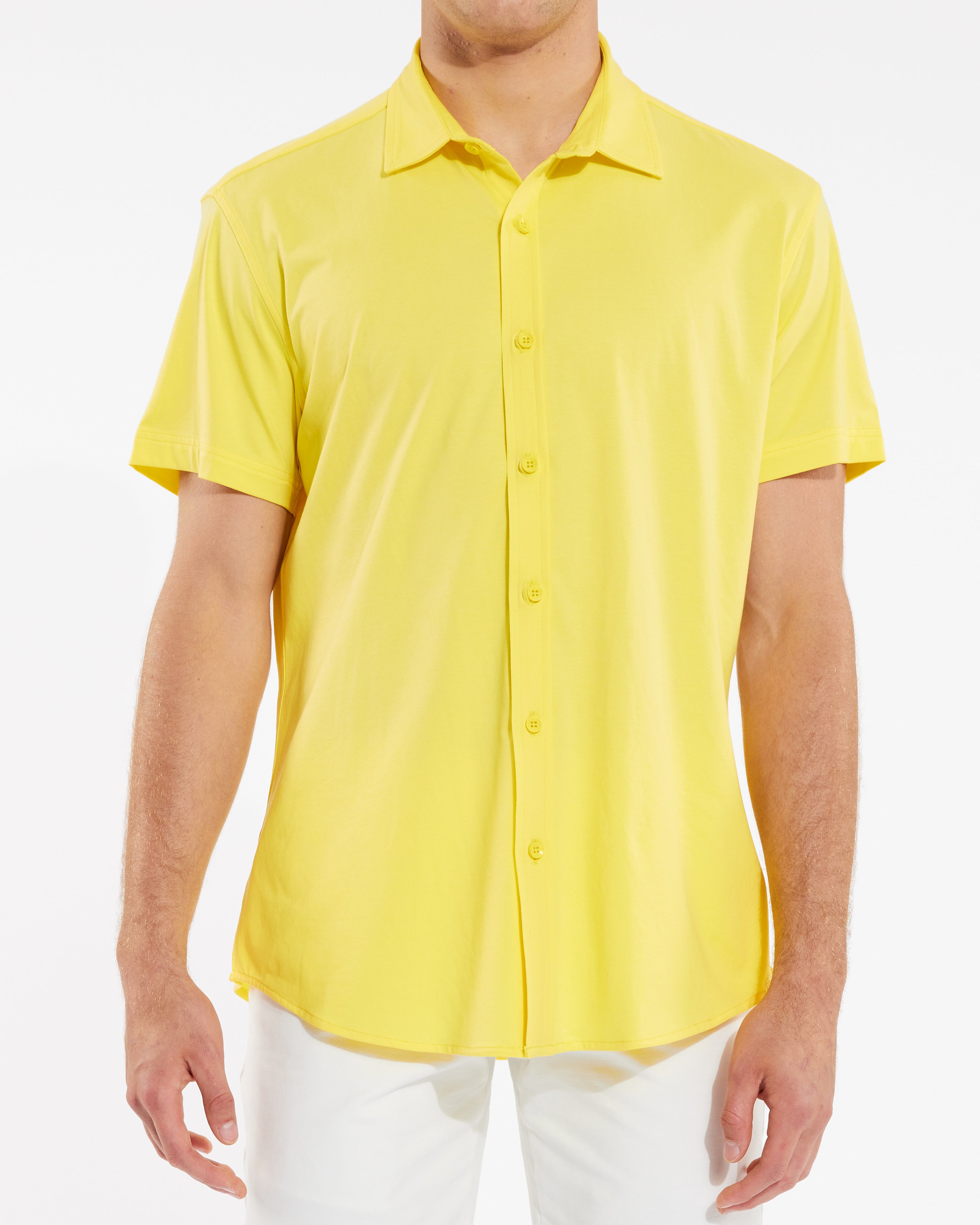YUZU YELLOW SOLID KNIT STRETCH SHORT SLEEVE SHIRT ST-960-Final Sale