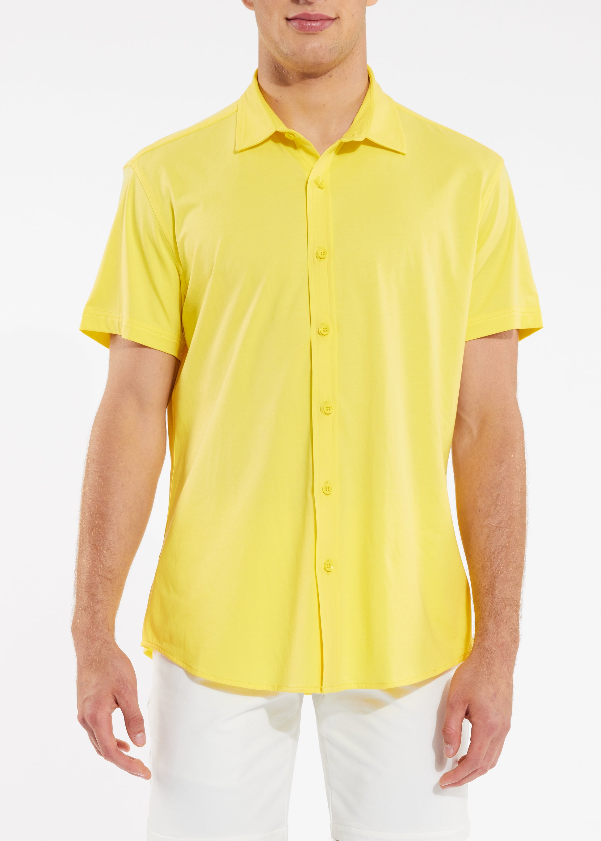 YUZU YELLOW SOLID KNIT STRETCH SHORT SLEEVE SHIRT ST-960-Final Sale