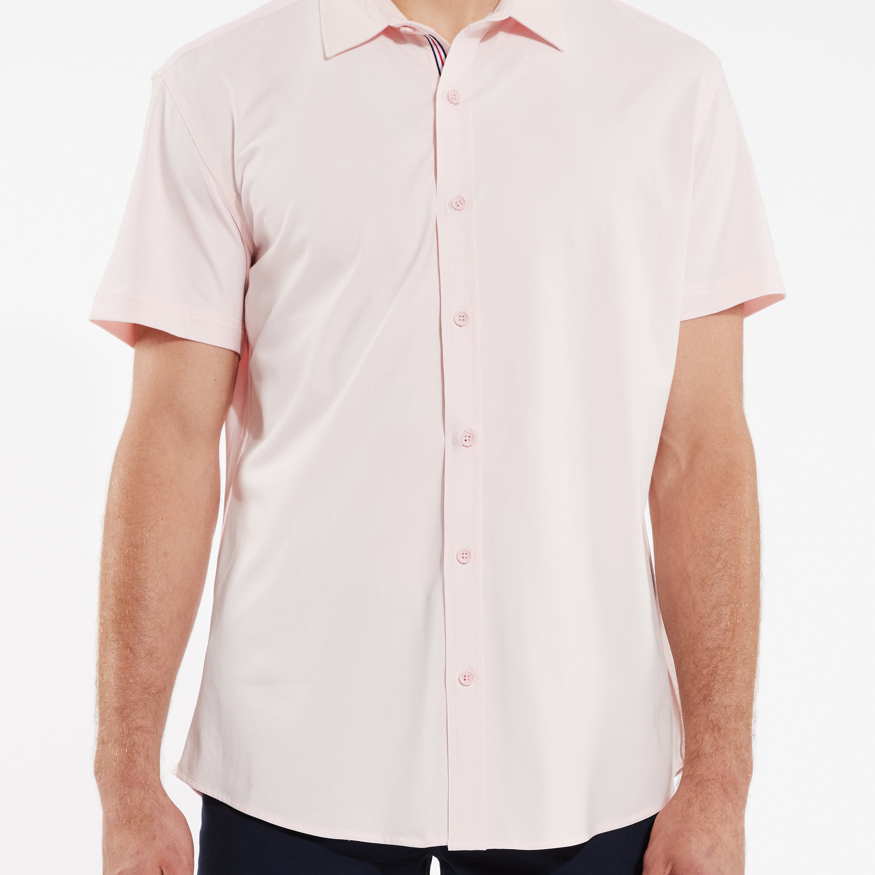 PINK SOLID KNIT STRETCH SHORT SLEEVE SHIRT W/ PLACKET TAPE DETAIL ST-962