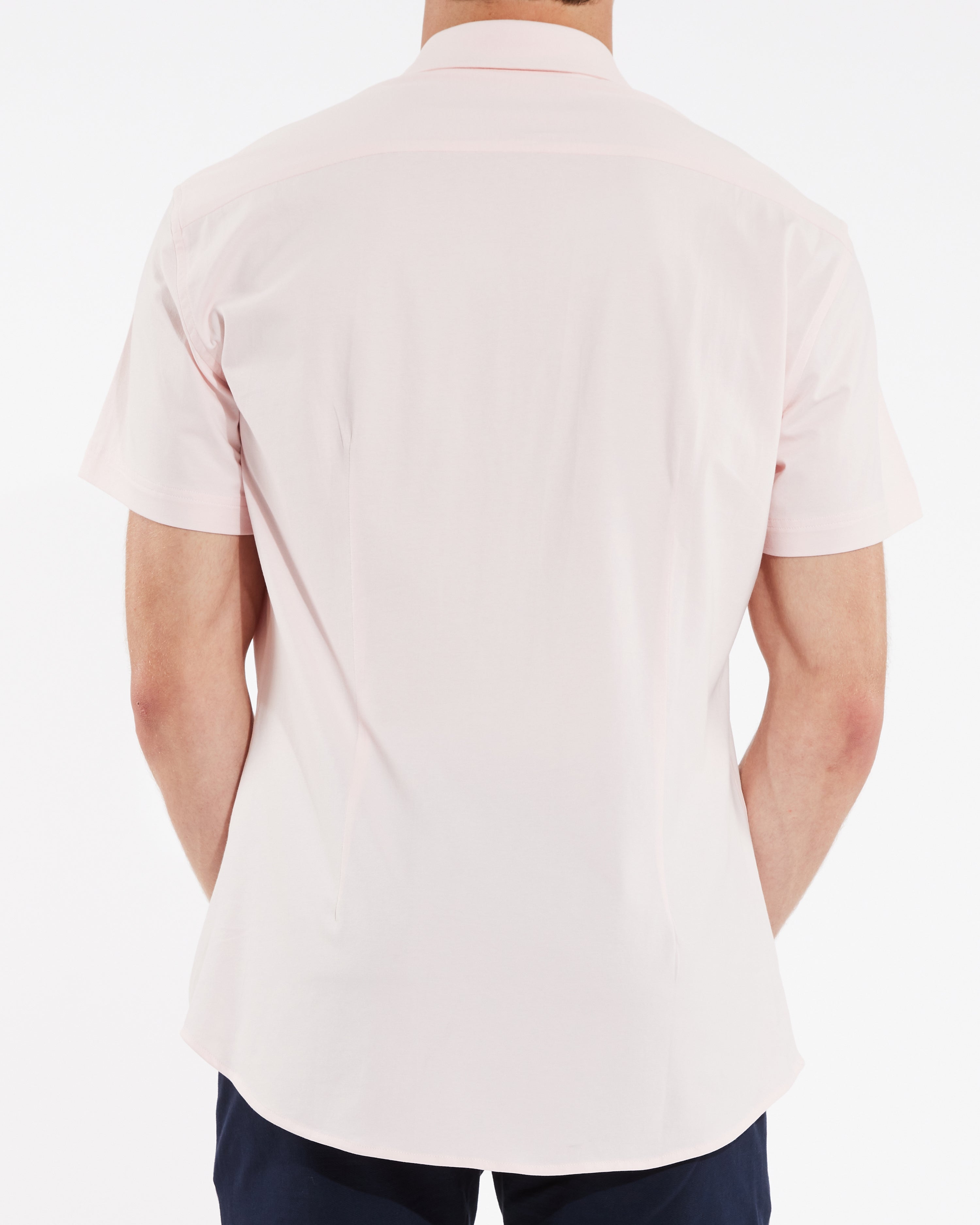 PINK SOLID KNIT STRETCH SHORT SLEEVE SHIRT W/ PLACKET TAPE DETAIL ST-962