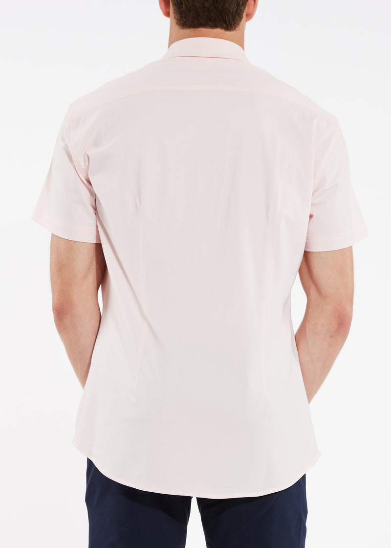 PINK SOLID KNIT STRETCH SHORT SLEEVE SHIRT W/ PLACKET TAPE DETAIL ST-962