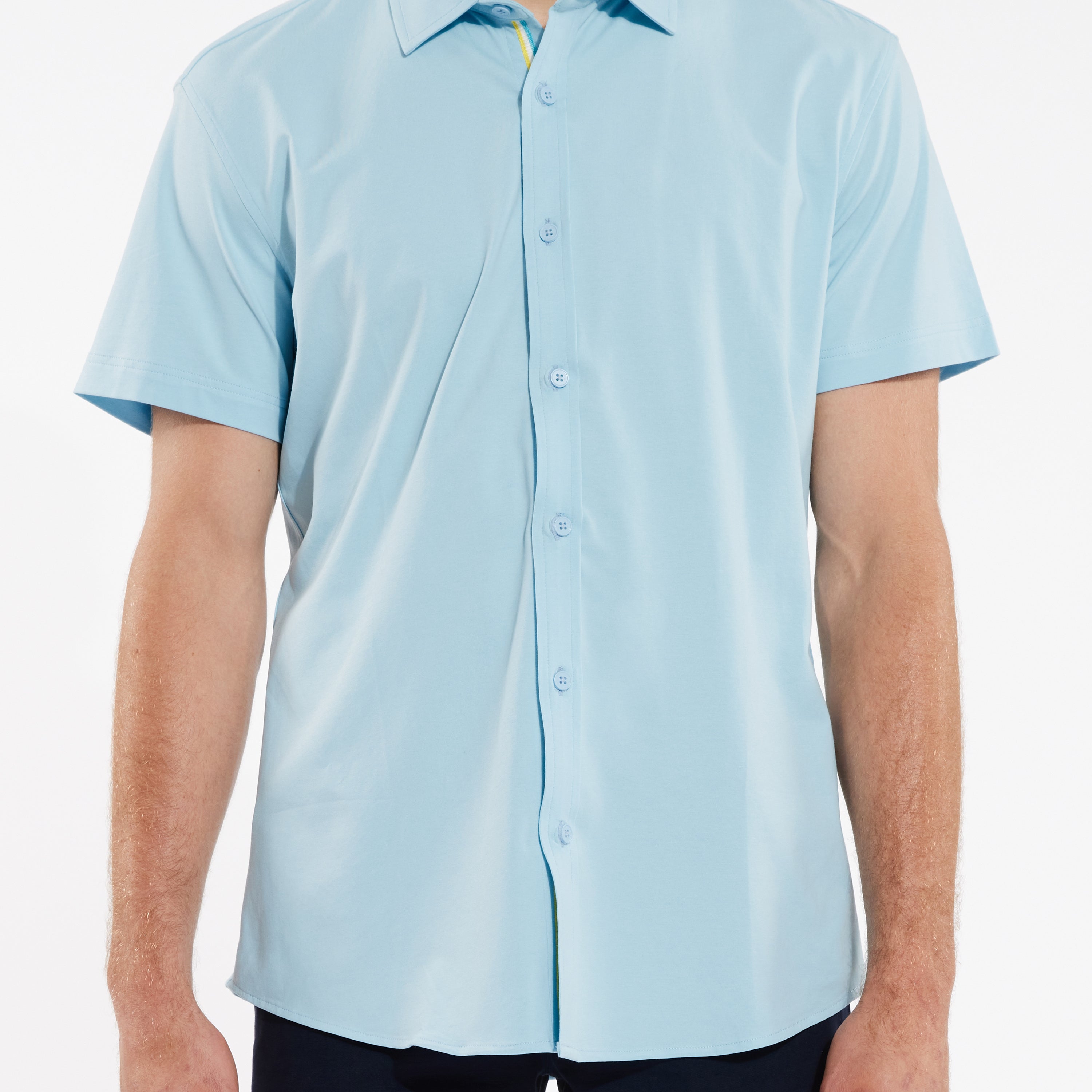 SKY SOLID KNIT STRETCH SHORT SLEEVE SHIRT W/ PLACKET TAPE DETAIL ST-962