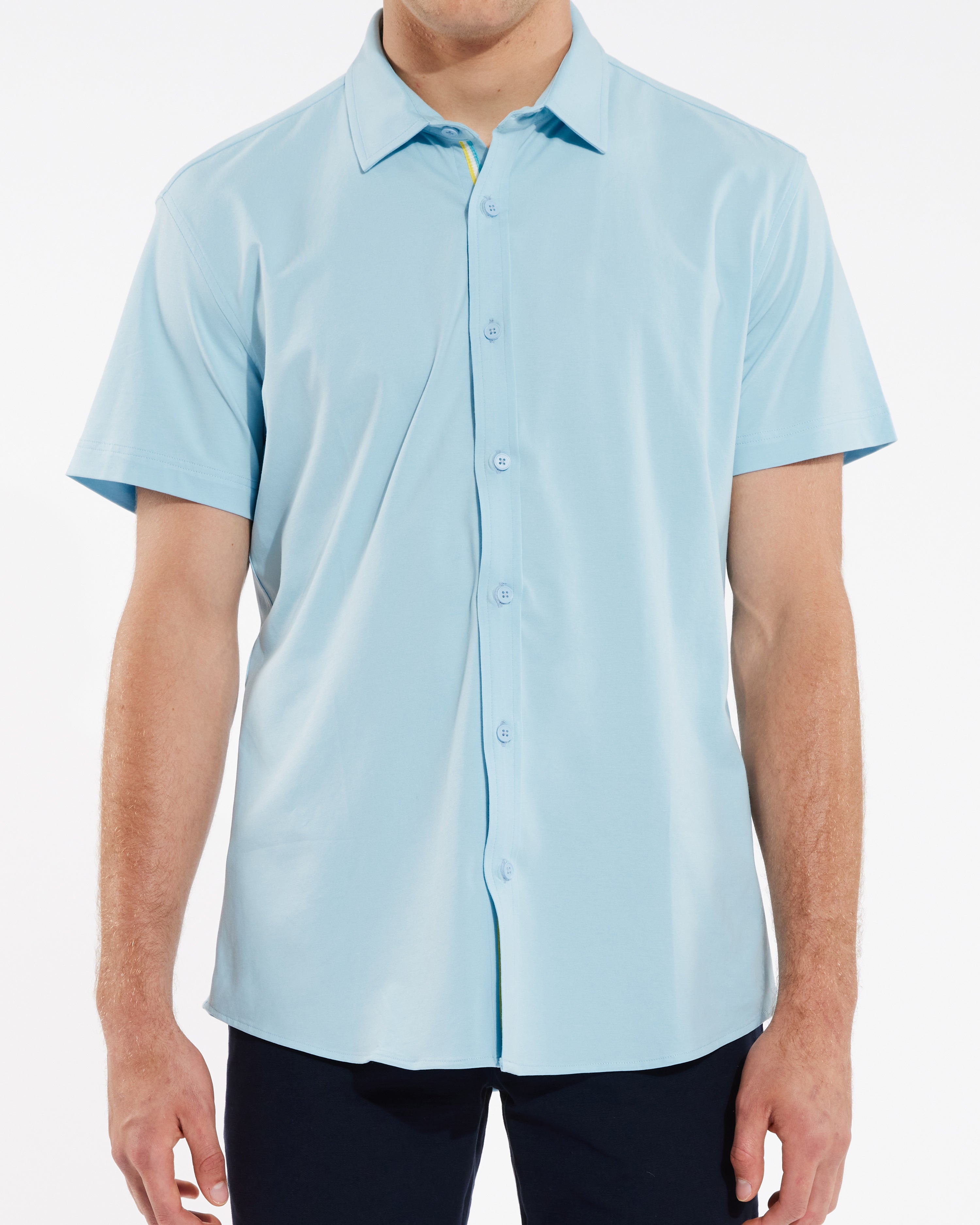 SKY SOLID KNIT STRETCH SHORT SLEEVE SHIRT W/ PLACKET TAPE DETAIL ST-962