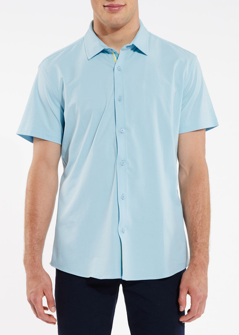 SKY SOLID KNIT STRETCH SHORT SLEEVE SHIRT W/ PLACKET TAPE DETAIL ST-962