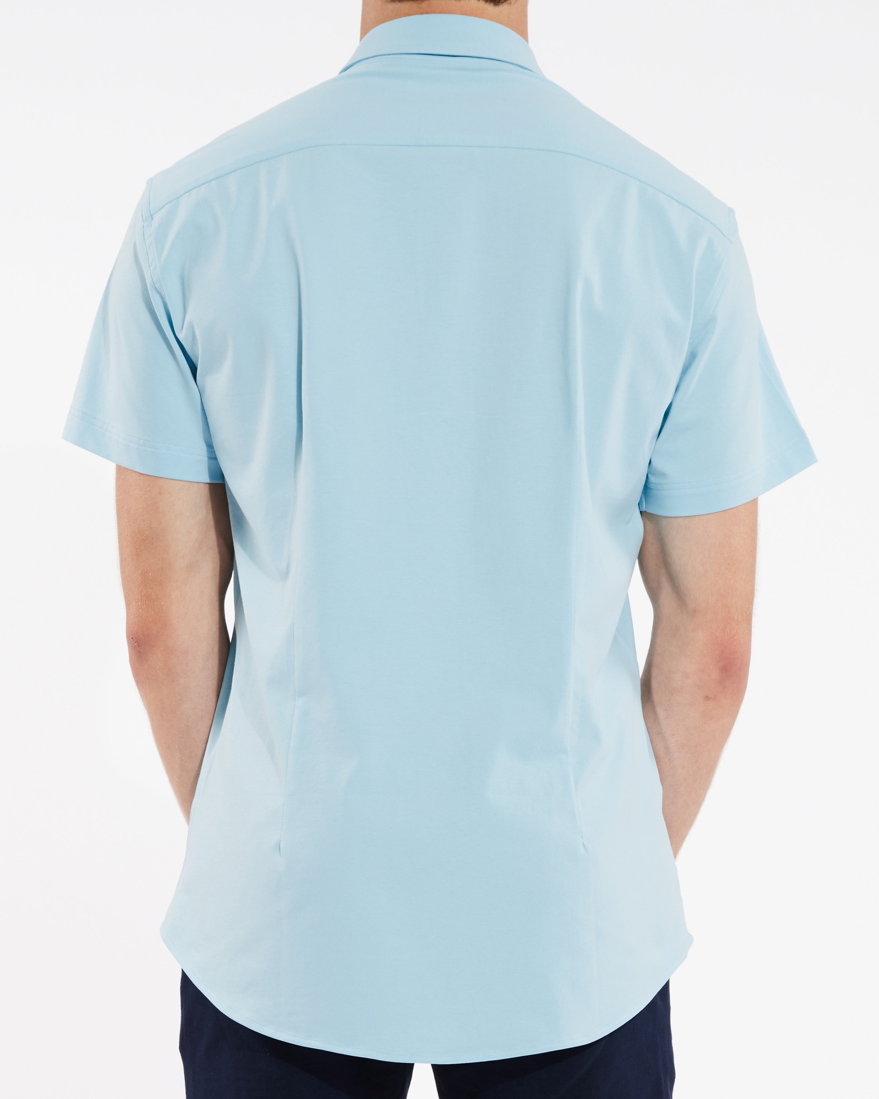 SKY SOLID KNIT STRETCH SHORT SLEEVE SHIRT W/ PLACKET TAPE DETAIL ST-962