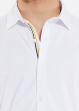 WHITE SOLID KNIT STRETCH SHORT SLEEVE SHIRT W/ PLACKET TAPE DETAIL ST-962