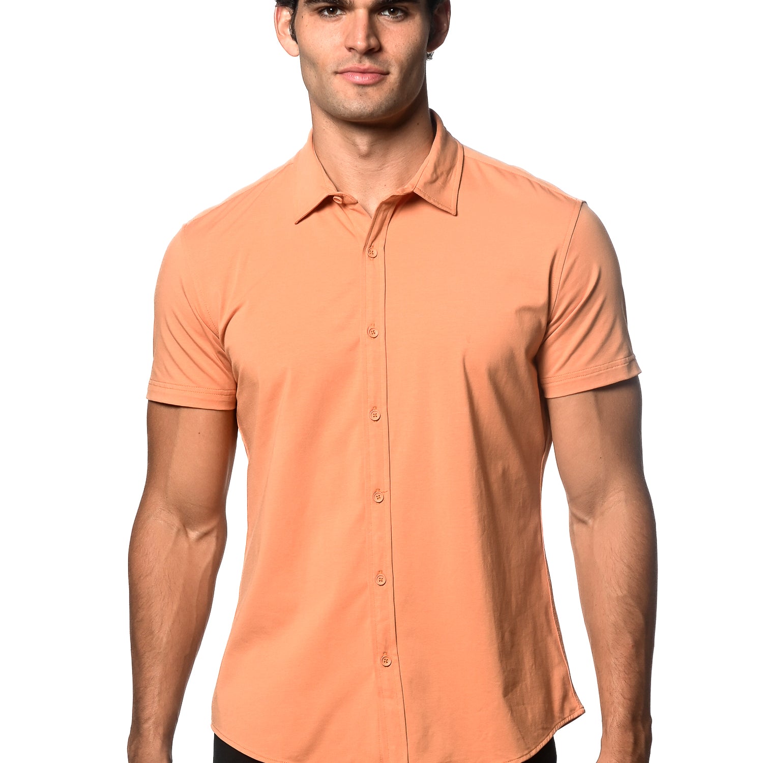 CORAL SPICE SOLID COTTON STRETCH KNIT JERSEY SHORT SLEEVE SHIRT ST-963