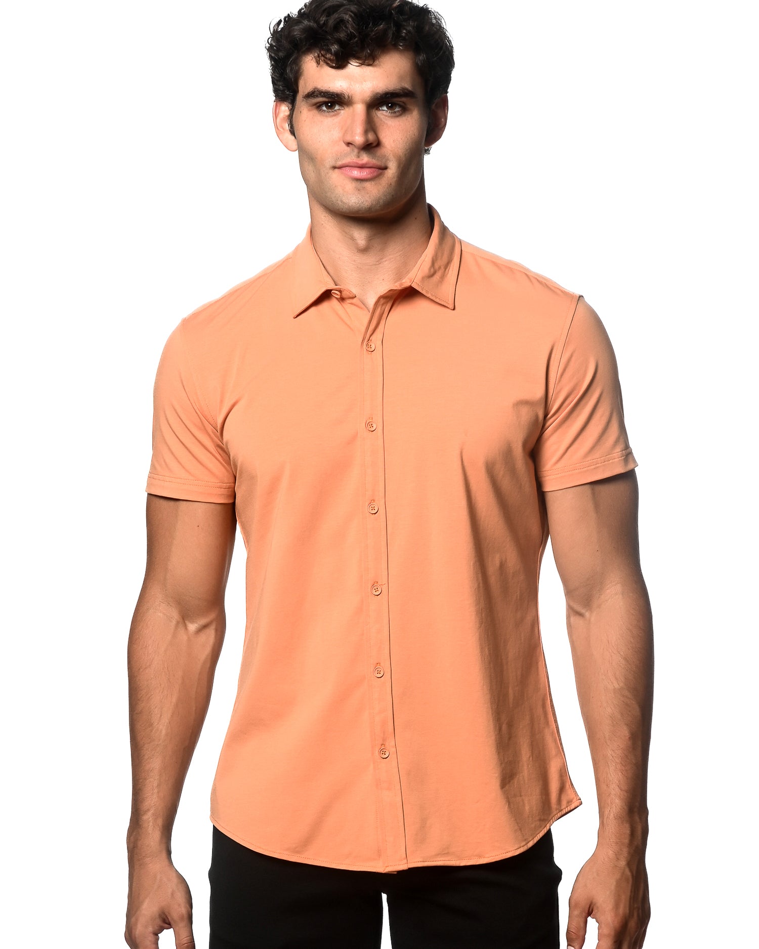 CORAL SPICE SOLID COTTON STRETCH KNIT JERSEY SHORT SLEEVE SHIRT ST-963