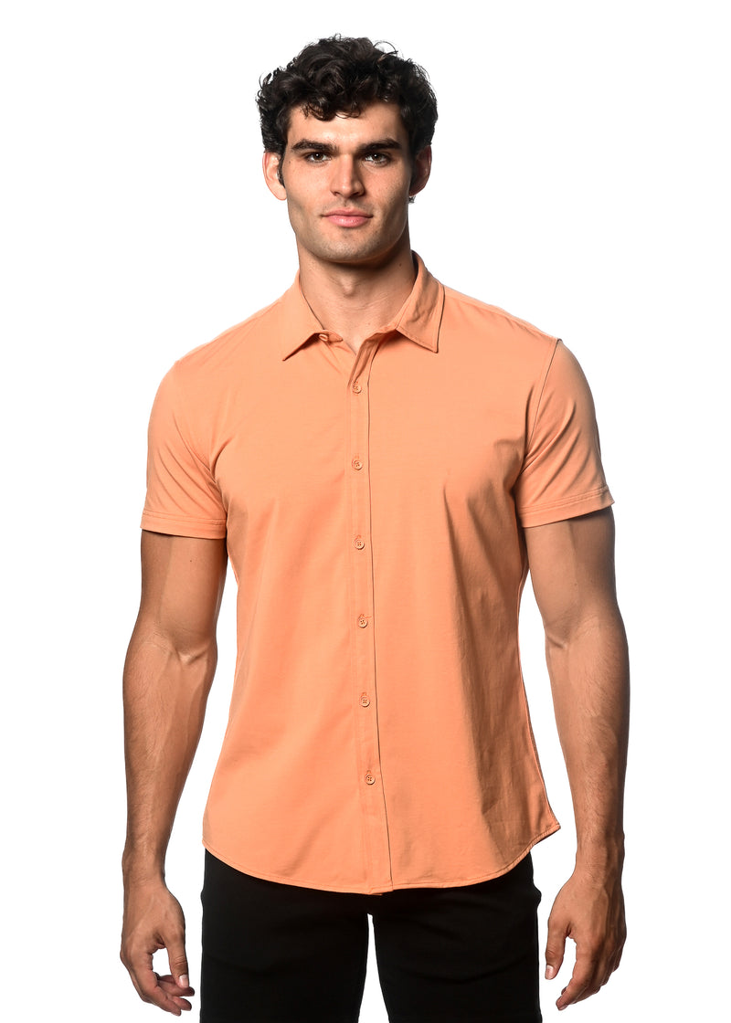 CORAL SPICE SOLID COTTON STRETCH KNIT JERSEY SHORT SLEEVE SHIRT ST-963