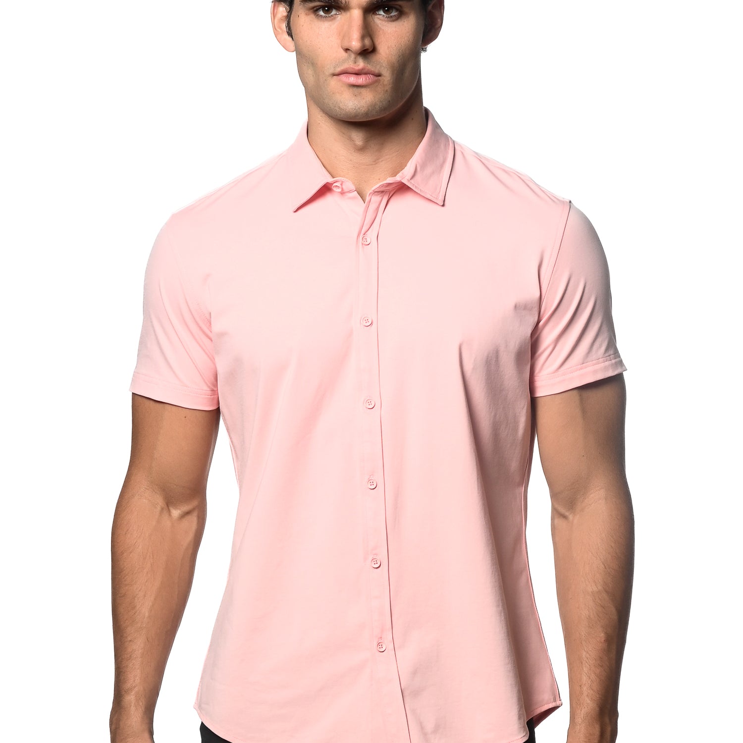 ROSE PETAL SOLID COTTON STRETCH KNIT JERSEY SHORT SLEEVE SHIRT ST-963