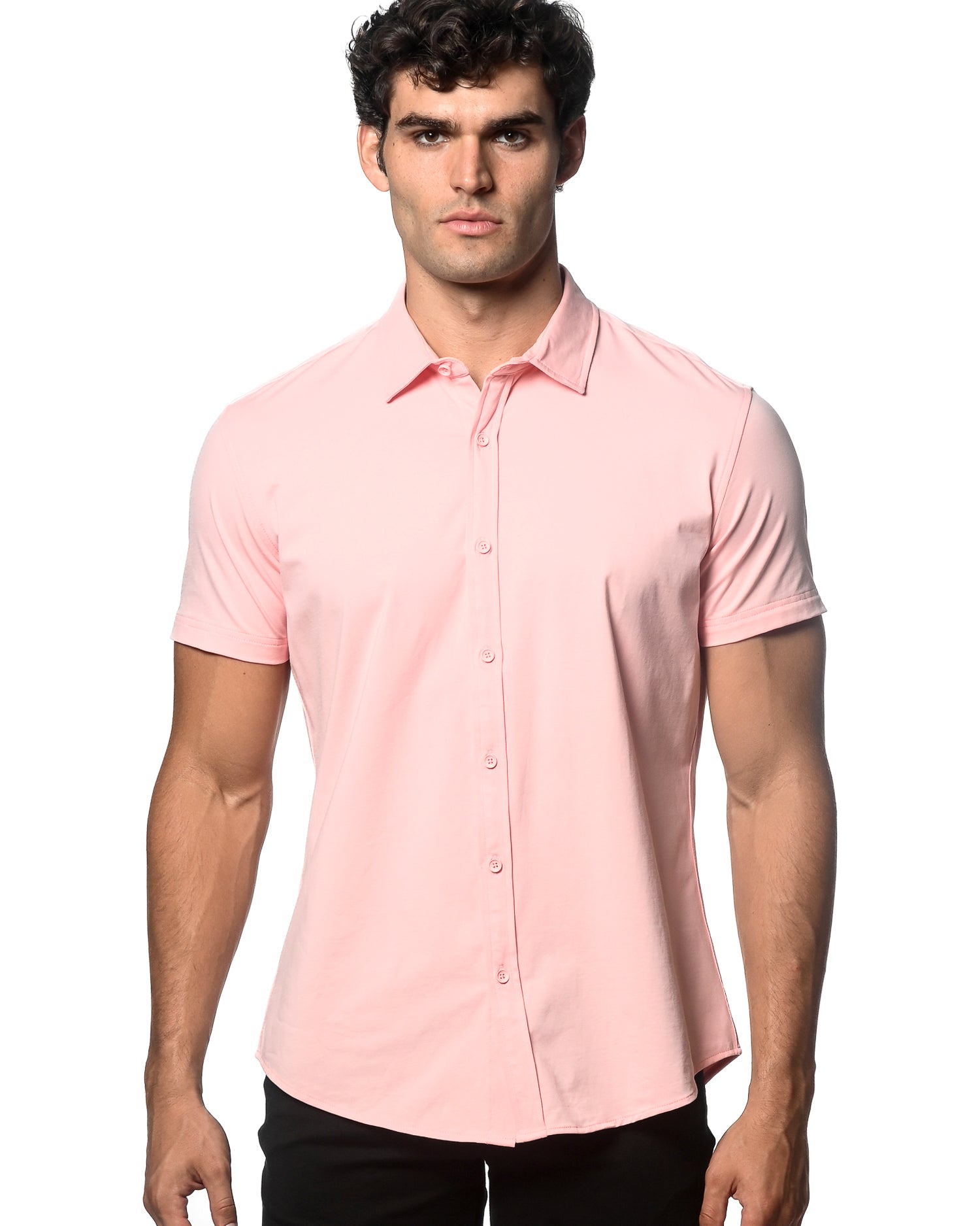 ROSE PETAL SOLID COTTON STRETCH KNIT JERSEY SHORT SLEEVE SHIRT ST-963