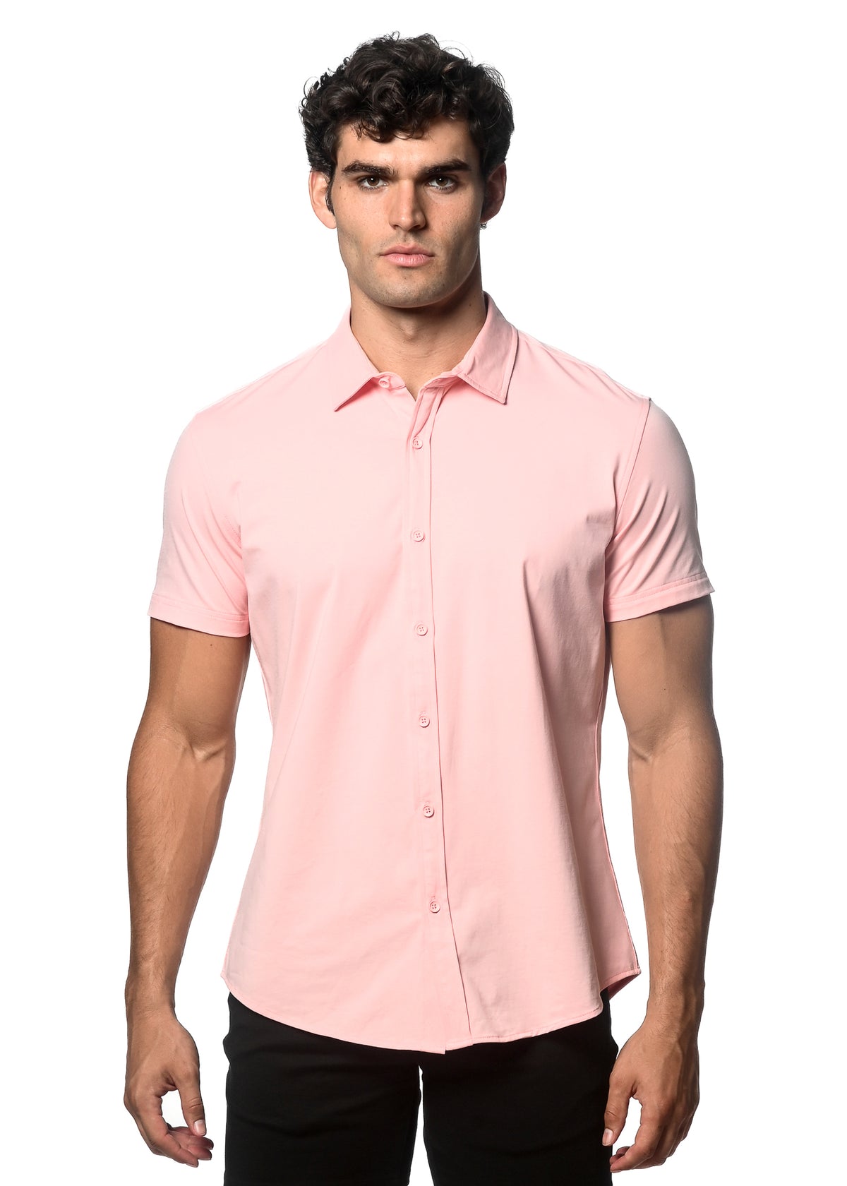 ROSE PETAL SOLID COTTON STRETCH KNIT JERSEY SHORT SLEEVE SHIRT ST-963