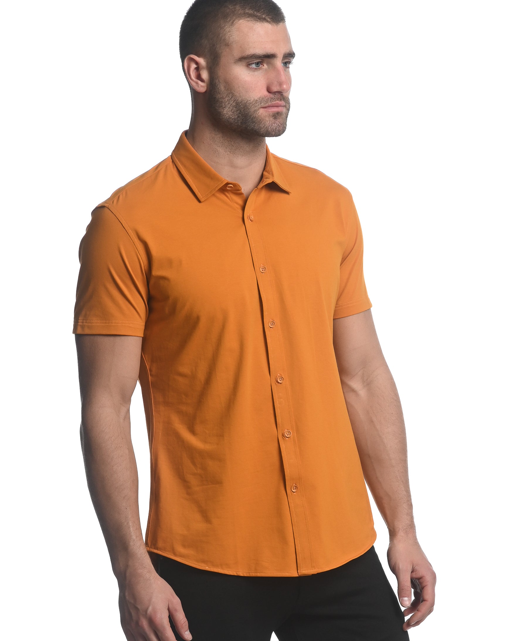 TURMERIC SOLID STRETCH JERSEY KNIT SHORT SLEEVE SHIRT ST-963