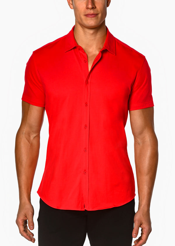 RED SALSA SOLID COTTON STRETCH KNIT JERSEY SHORT SLEEVE SHIRT ST-963
