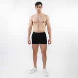 BLACK 3.5" INSEAM RETRO STRETCH KNIT GYM SHORTS W/ SIDE TAPING ST-10510