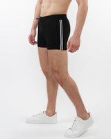 BLACK 3.5" INSEAM RETRO STRETCH KNIT GYM SHORTS W/ SIDE TAPING ST-10510
