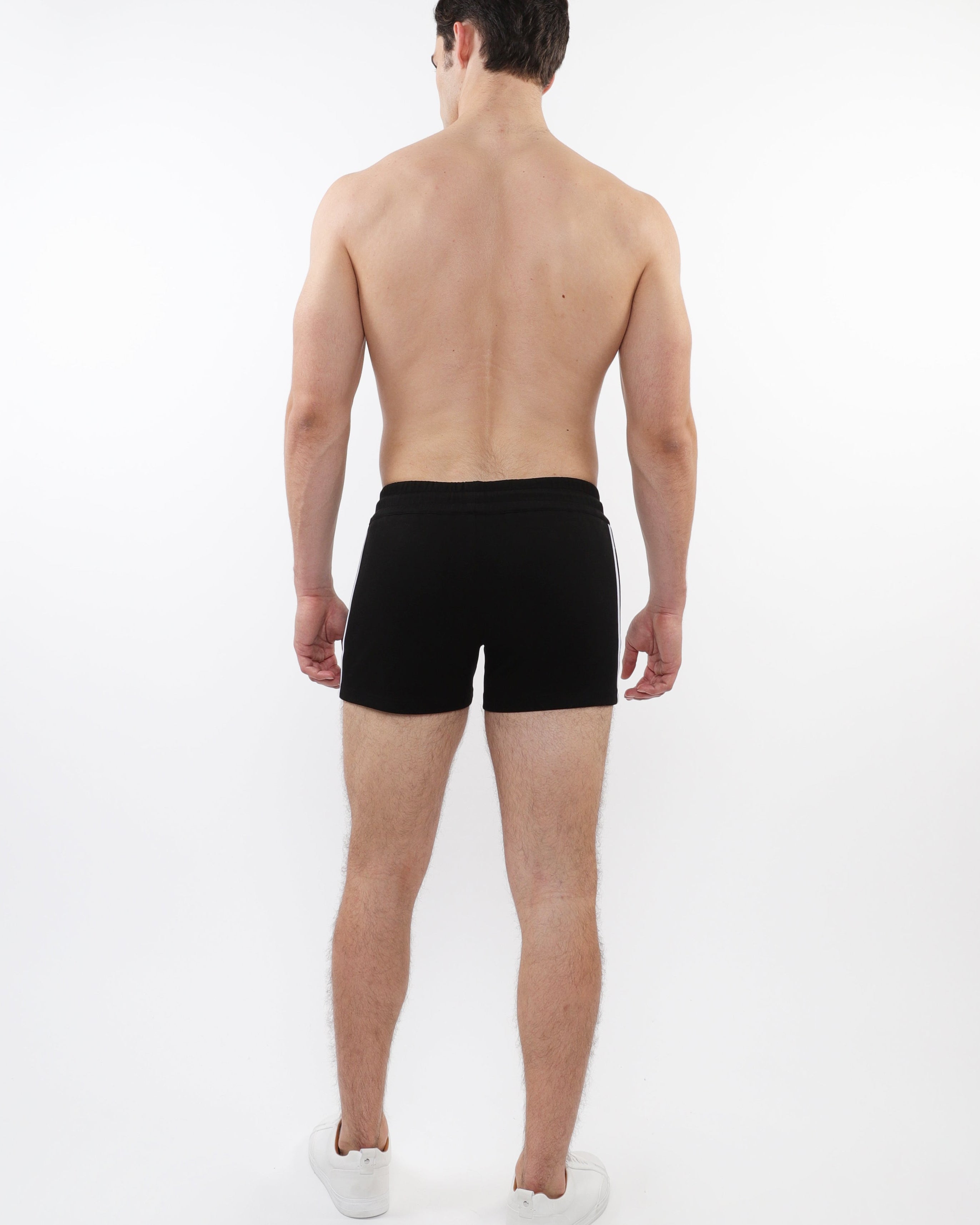 BLACK 3.5" INSEAM RETRO STRETCH KNIT GYM SHORTS W/ SIDE TAPING ST-1051
