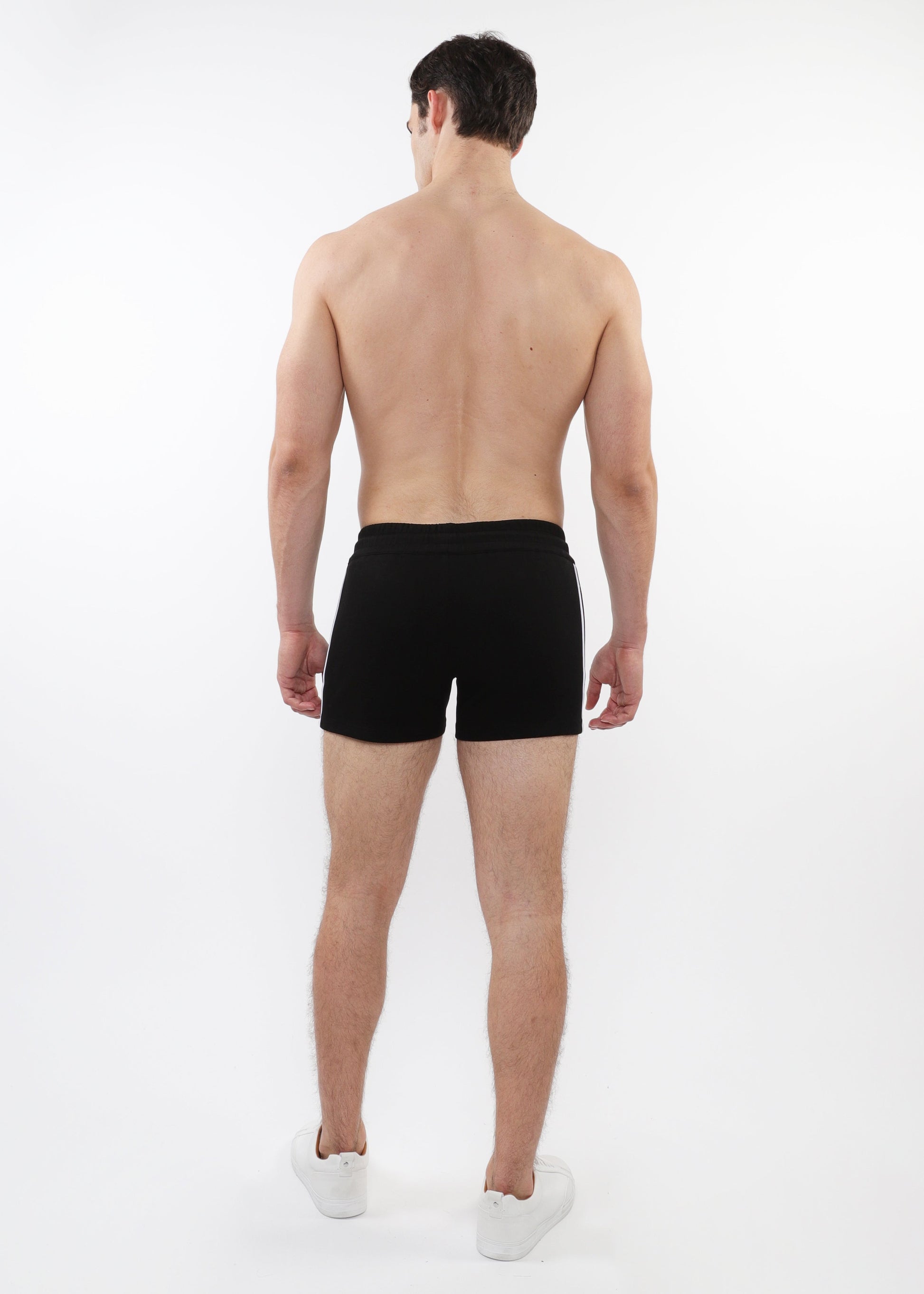 BLACK 3.5" INSEAM RETRO STRETCH KNIT GYM SHORTS W/ SIDE TAPING ST-1051
