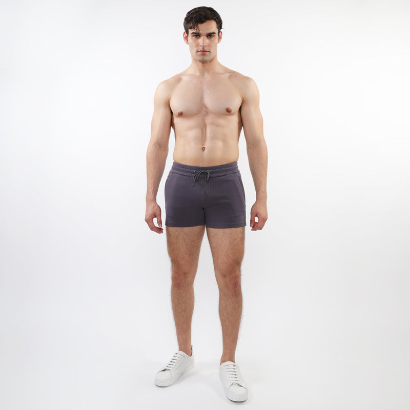 CHARCOAL 3.5" INSEAM RETRO STRETCH KNIT GYM SHORTS W/ SIDE TAPING ST-10510