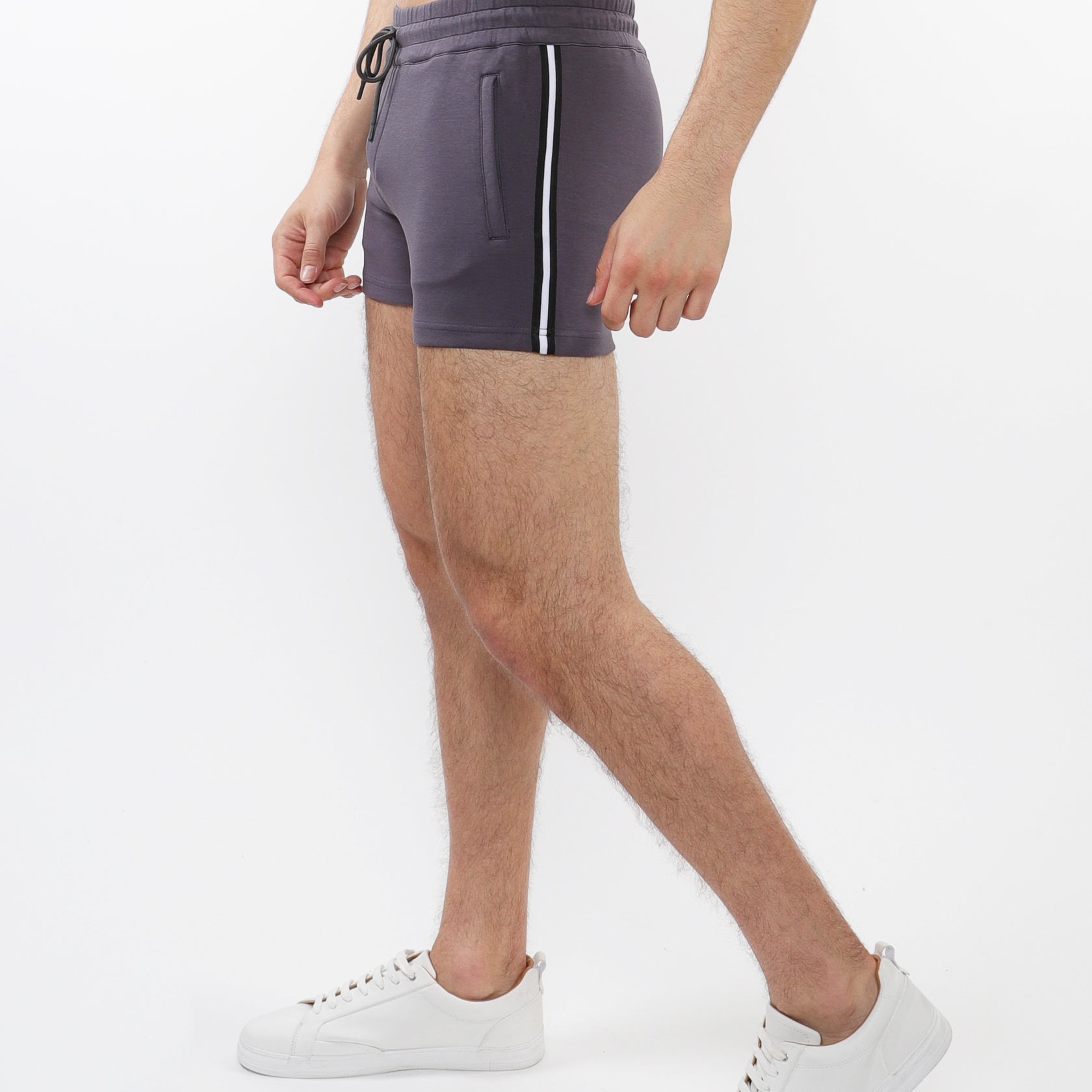 CHARCOAL 3.5" INSEAM RETRO STRETCH KNIT GYM SHORTS W/ SIDE TAPING ST-10510