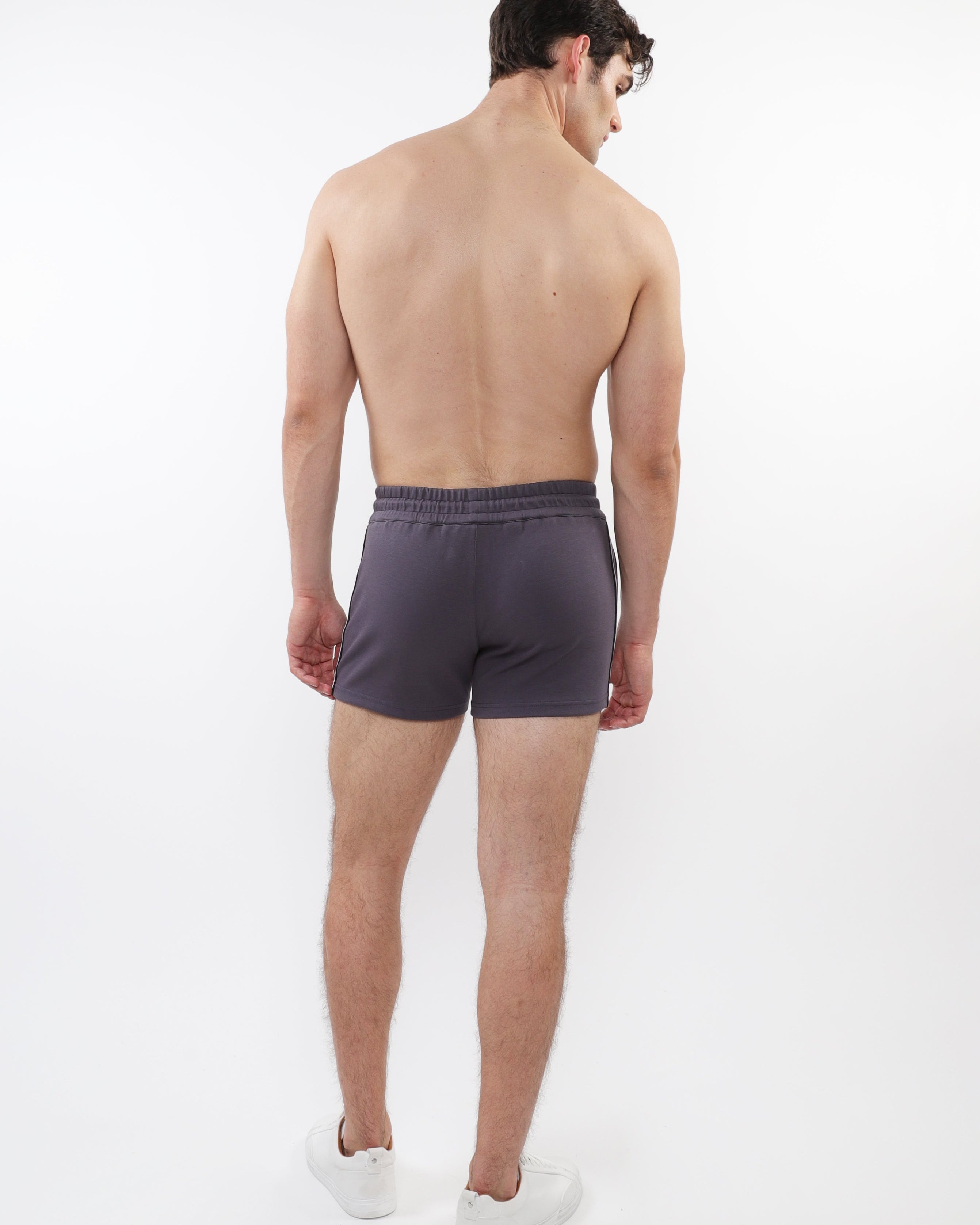 CHARCOAL 3.5" INSEAM RETRO STRETCH KNIT GYM SHORTS W/ SIDE TAPING ST-10510