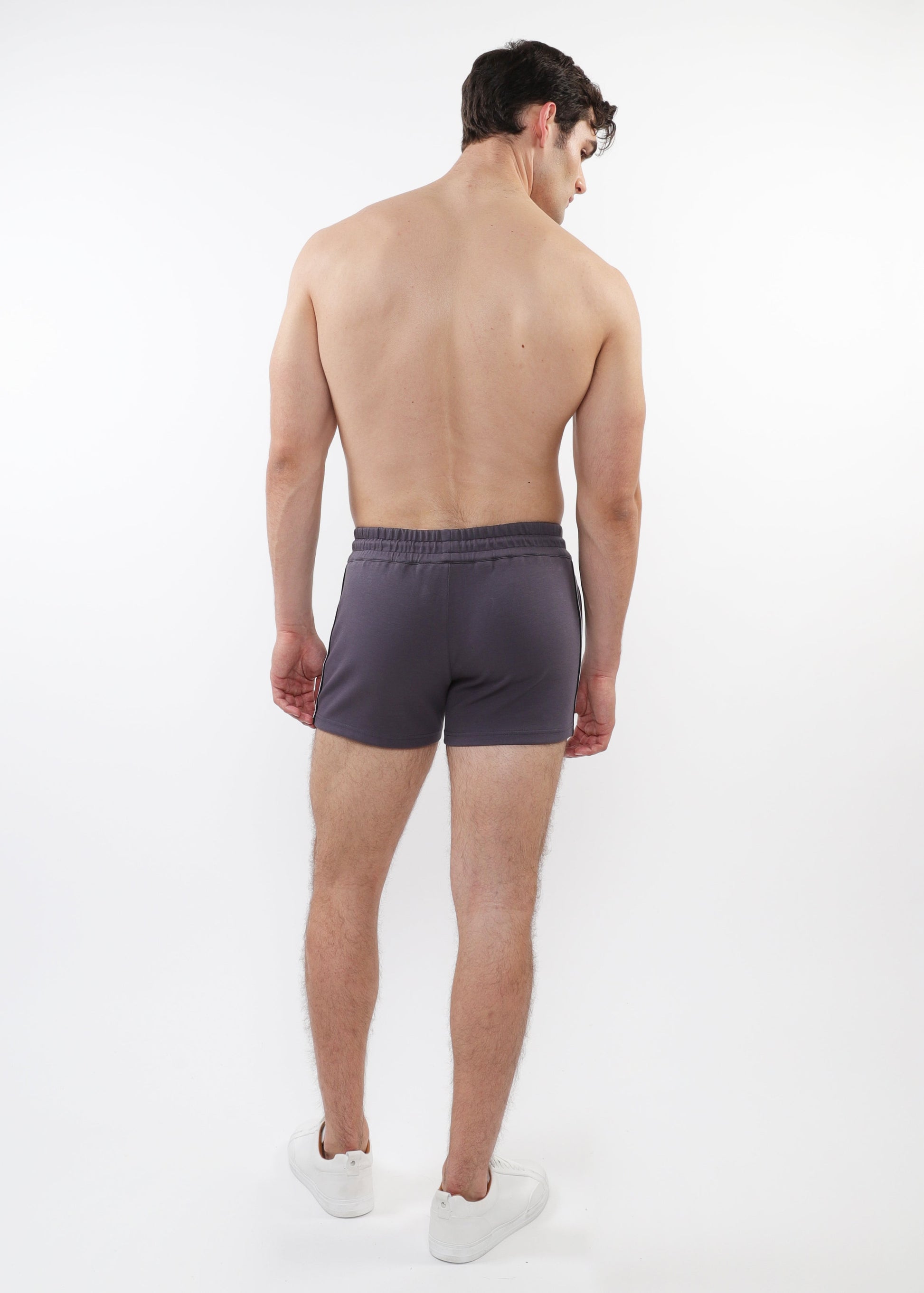 CHARCOAL 3.5" INSEAM RETRO STRETCH KNIT GYM SHORTS W/ SIDE TAPING ST-10510