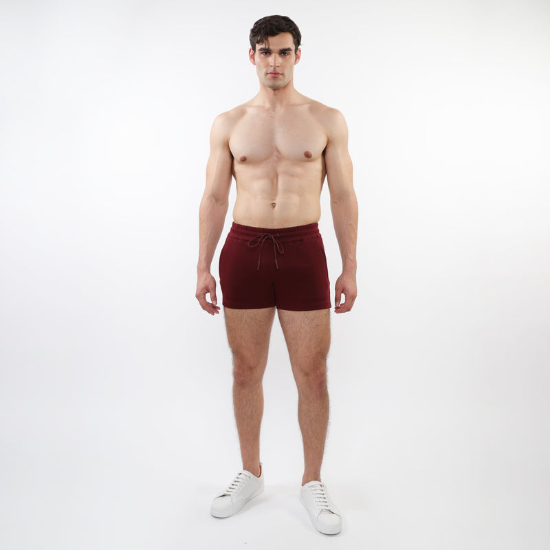 MAROON 3.5" INSEAM RETRO STRETCH KNIT GYM SHORTS W/ SIDE TAPING ST-10510