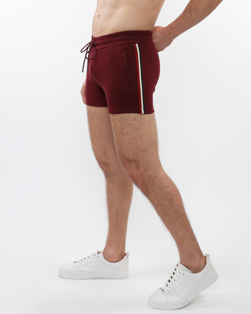 MAROON 3.5" INSEAM RETRO STRETCH KNIT GYM SHORTS W/ SIDE TAPING ST-10510
