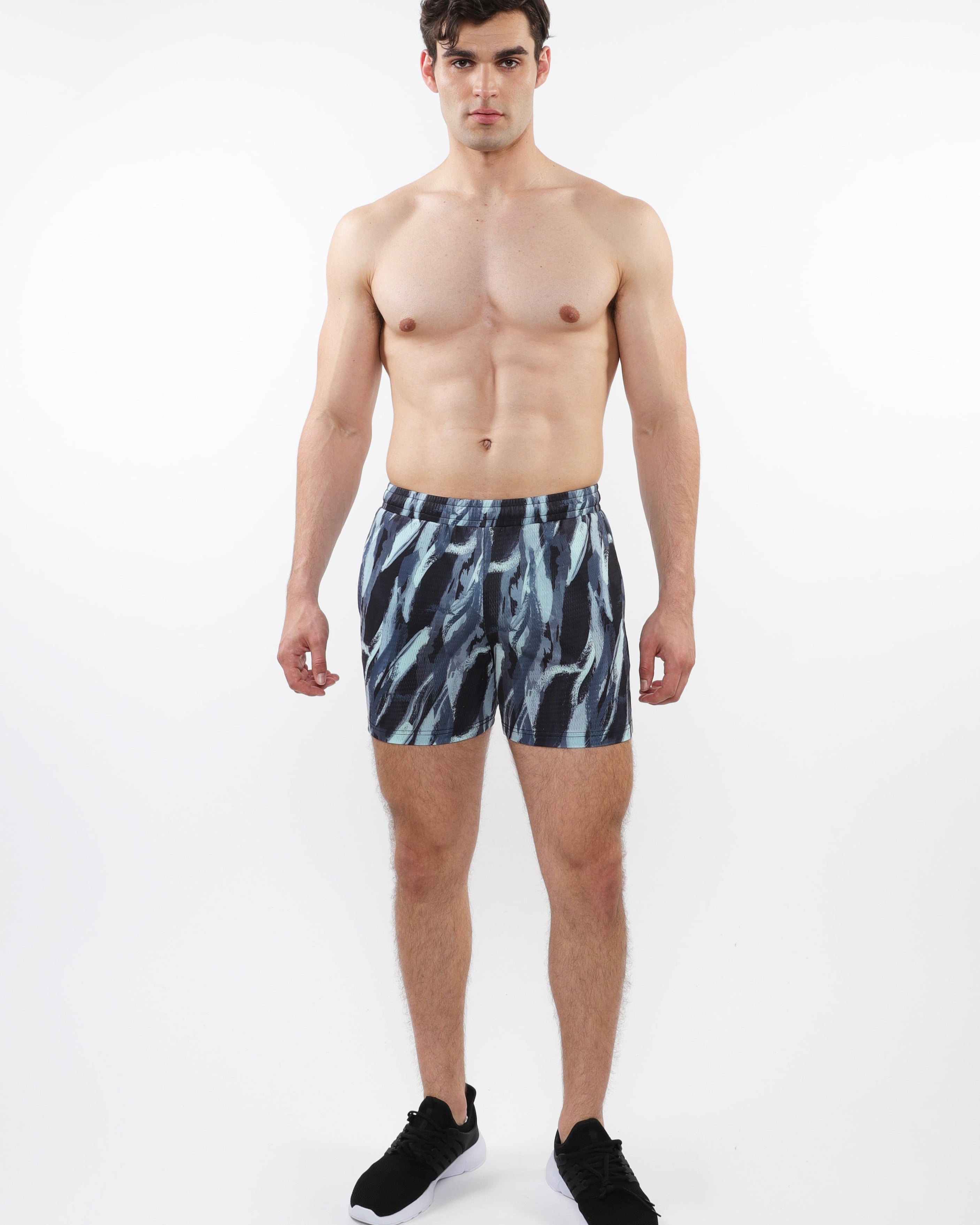 ALOE/BLACK BRUSHSTROKES PRINTED MESH STRETCH PERFORMANCE SHORTS ST-1469-01