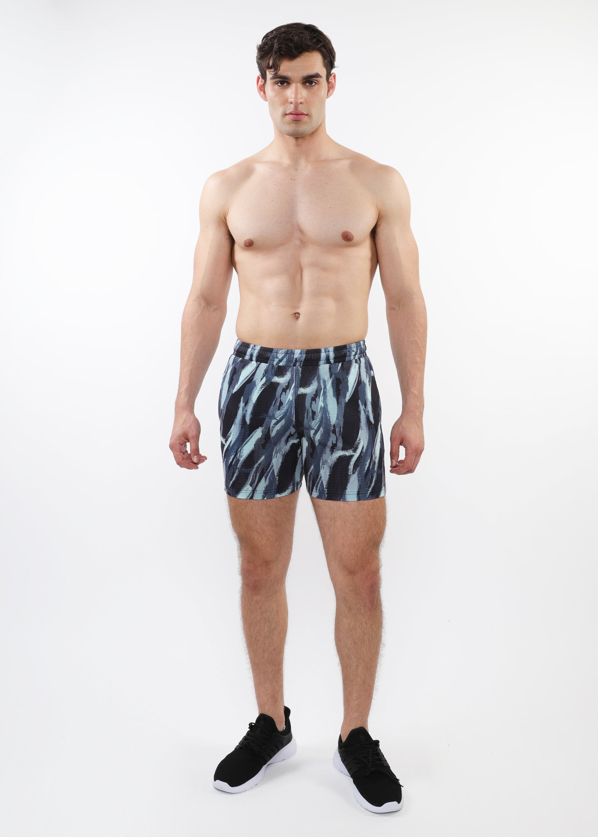 ALOE/BLACK BRUSHSTROKES PRINTED MESH STRETCH PERFORMANCE SHORTS ST-1469-01