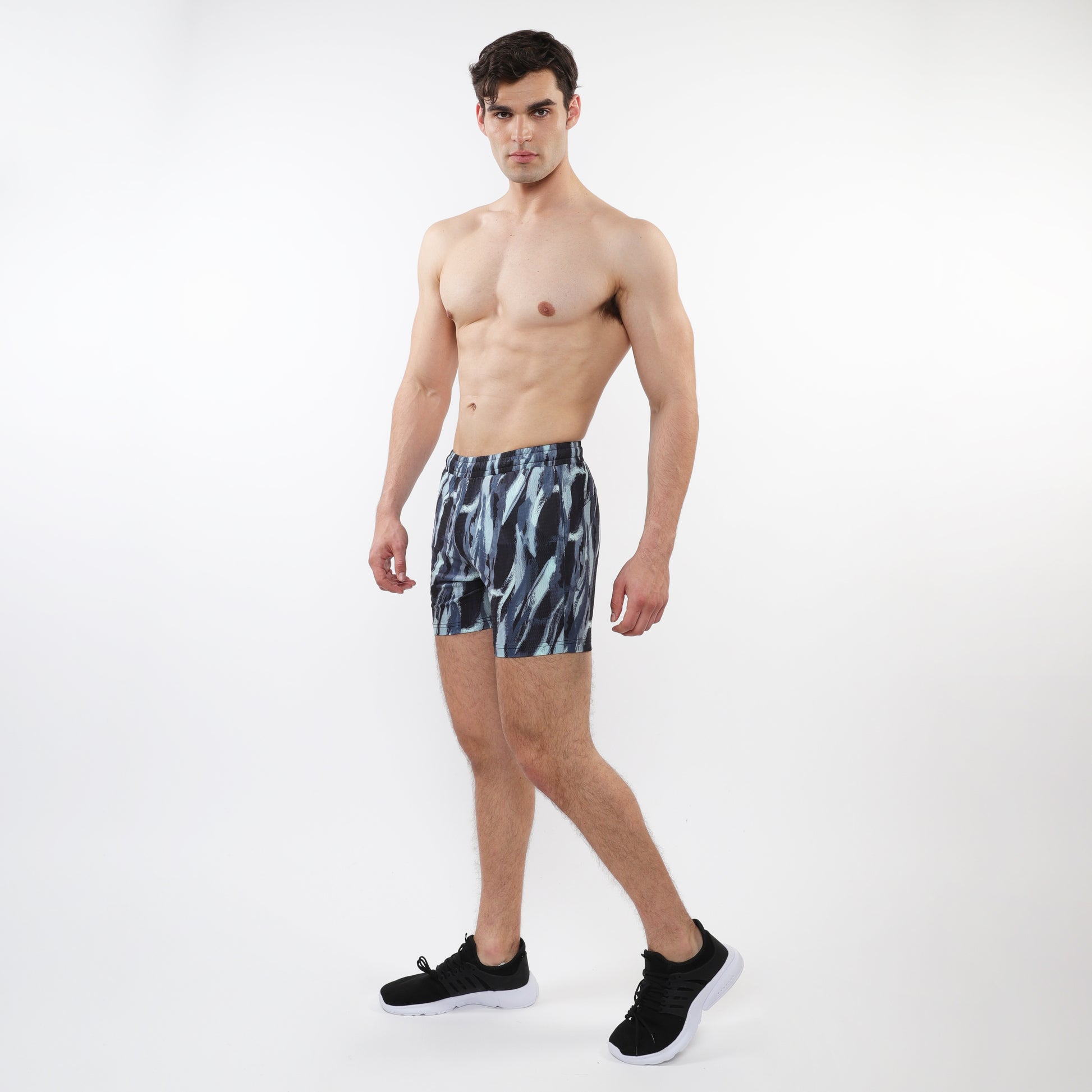 ALOE/BLACK BRUSHSTROKES PRINTED MESH STRETCH PERFORMANCE SHORTS ST-1469-01