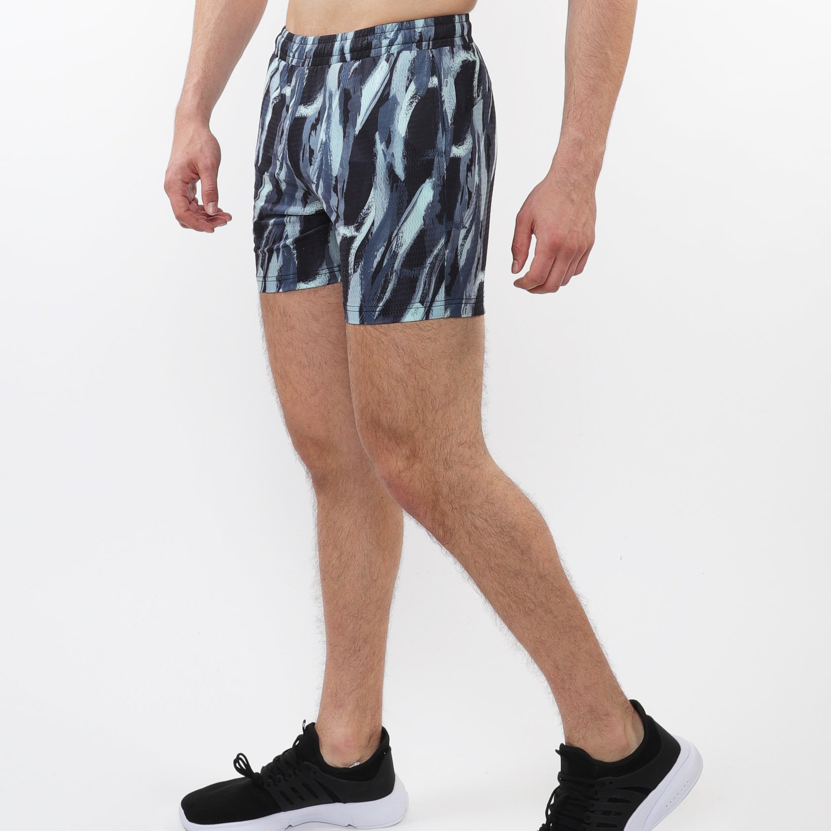 ALOE/BLACK BRUSHSTROKES PRINTED MESH STRETCH PERFORMANCE SHORTS ST-1469-01