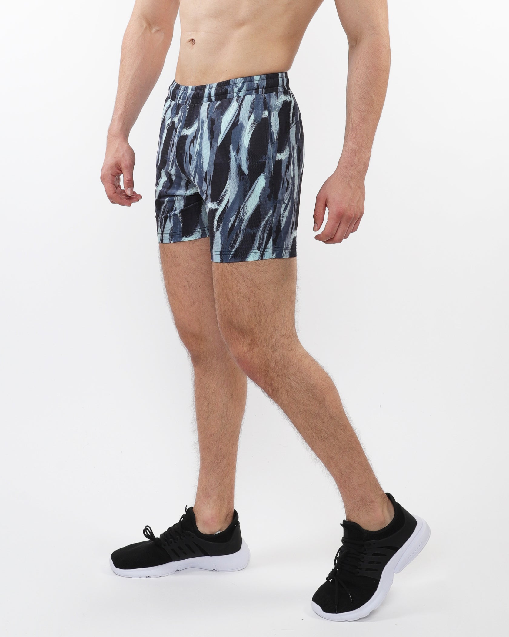 ALOE/BLACK BRUSHSTROKES PRINTED MESH STRETCH PERFORMANCE SHORTS ST-1469-01