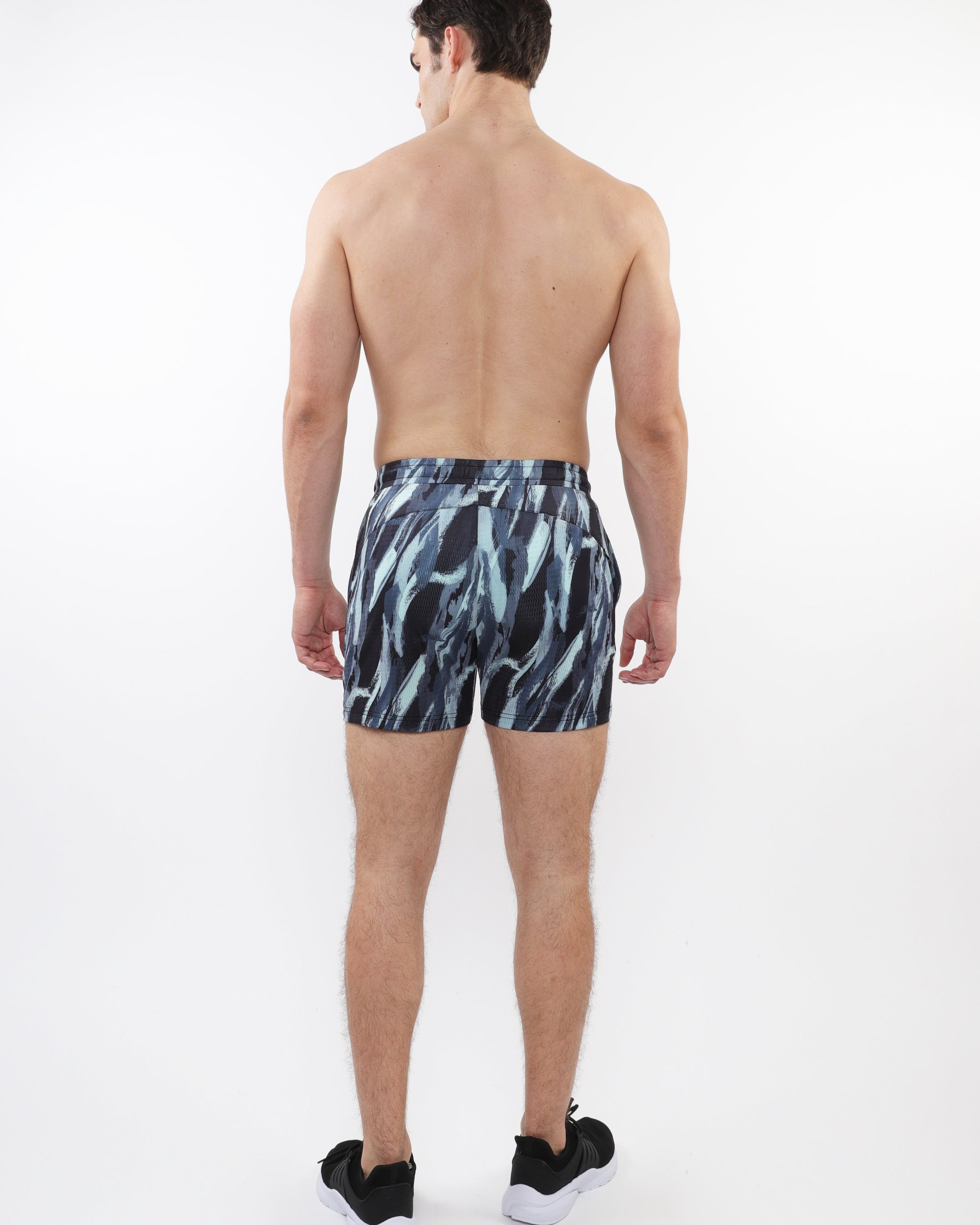 ALOE/BLACK BRUSHSTROKES PRINTED MESH STRETCH PERFORMANCE SHORTS ST-1469-01