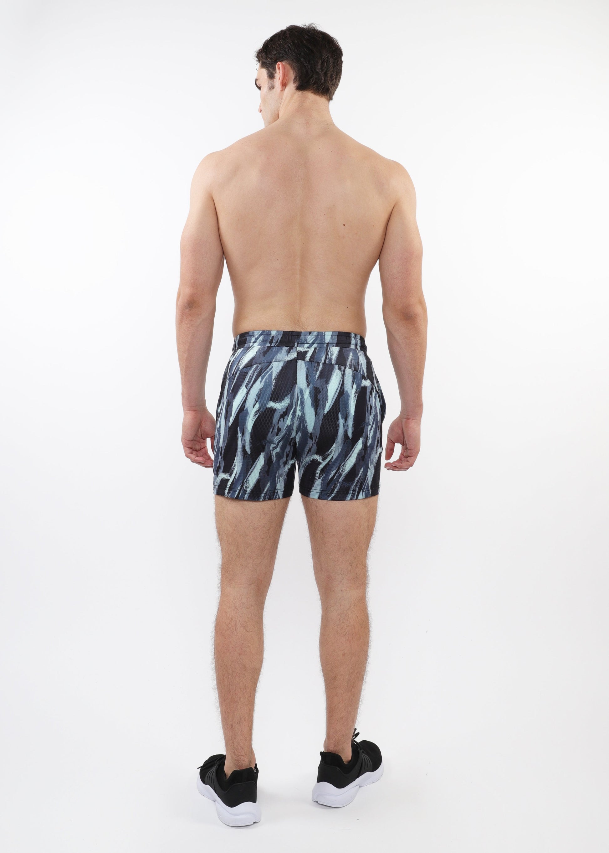 ALOE/BLACK BRUSHSTROKES PRINTED MESH STRETCH PERFORMANCE SHORTS ST-1469-01