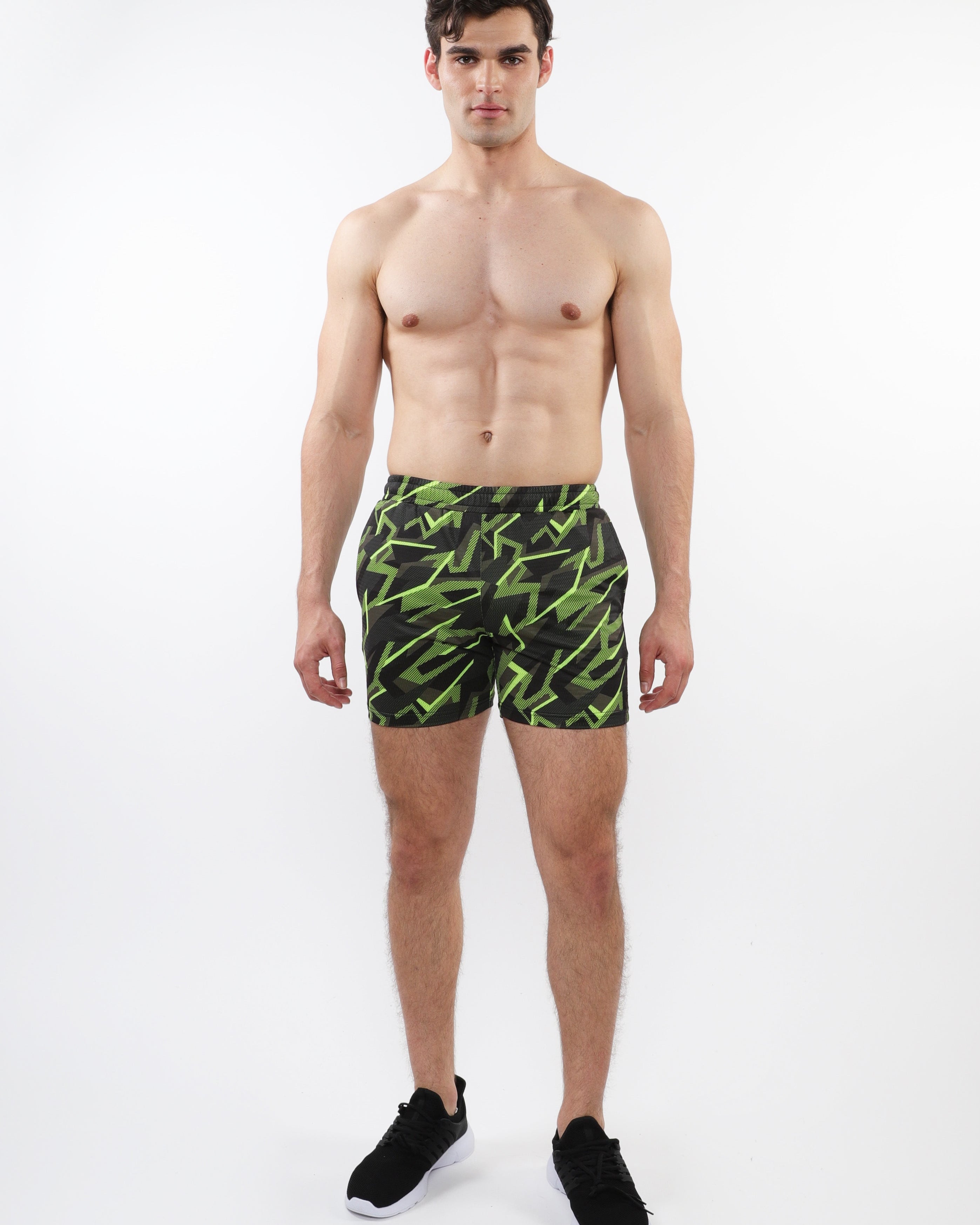 CITRUS/CHARCOAL GEOMETRIC PRINTED MESH STRETCH PERFORMANCE SHORTS ST-1469-03