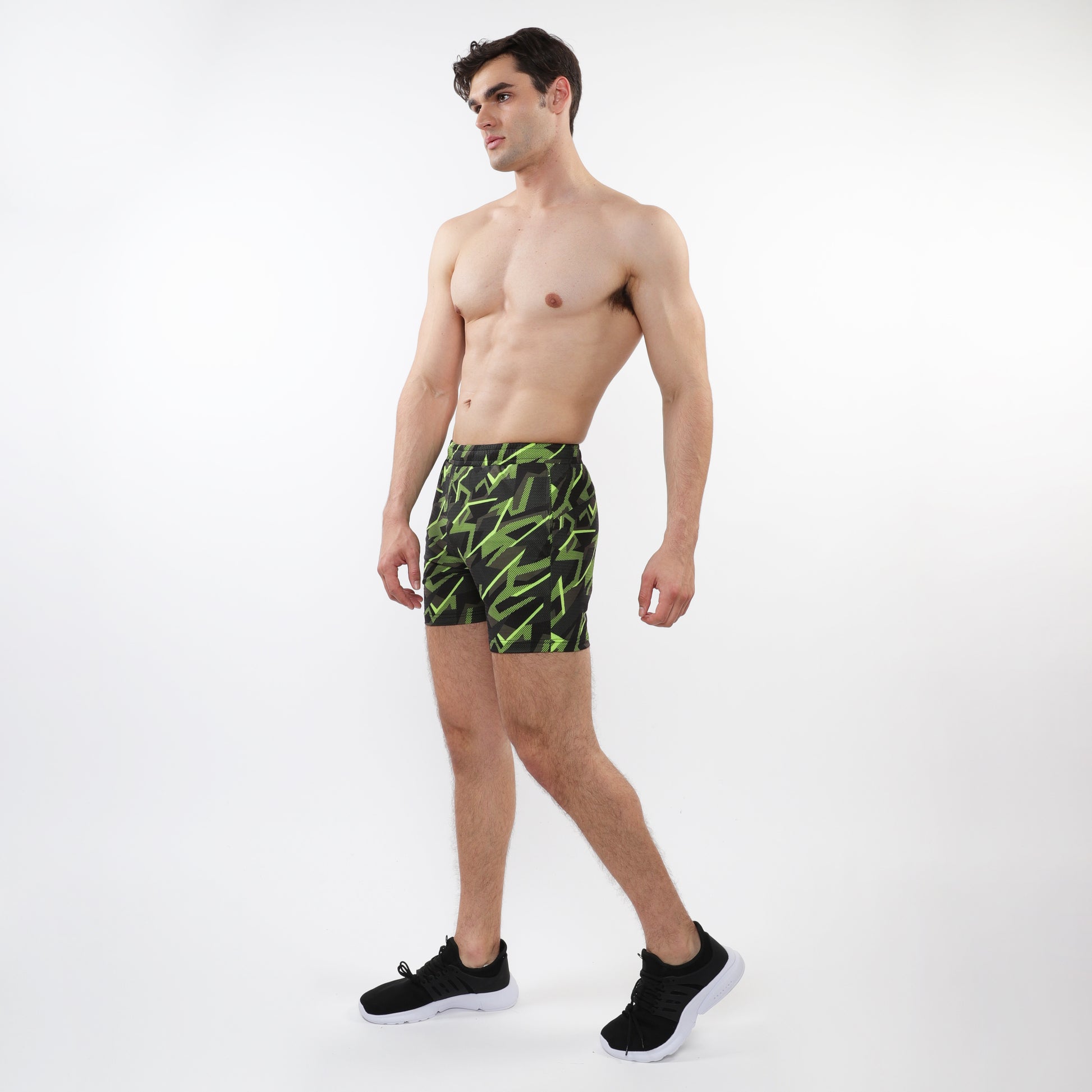 CITRUS/CHARCOAL GEOMETRIC PRINTED MESH STRETCH PERFORMANCE SHORTS ST-1469-03